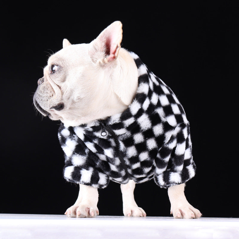 French Bulldog Frenchie Checkered Dog Coat – Soft Warm Winter Outfit