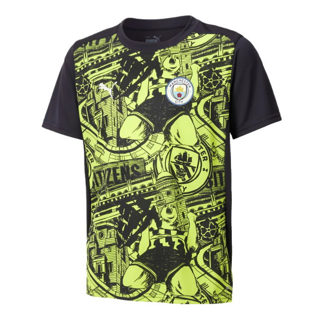 Football Man City Pre Match Shirt Yellow Glow Kids De Bruyne #17 A...
