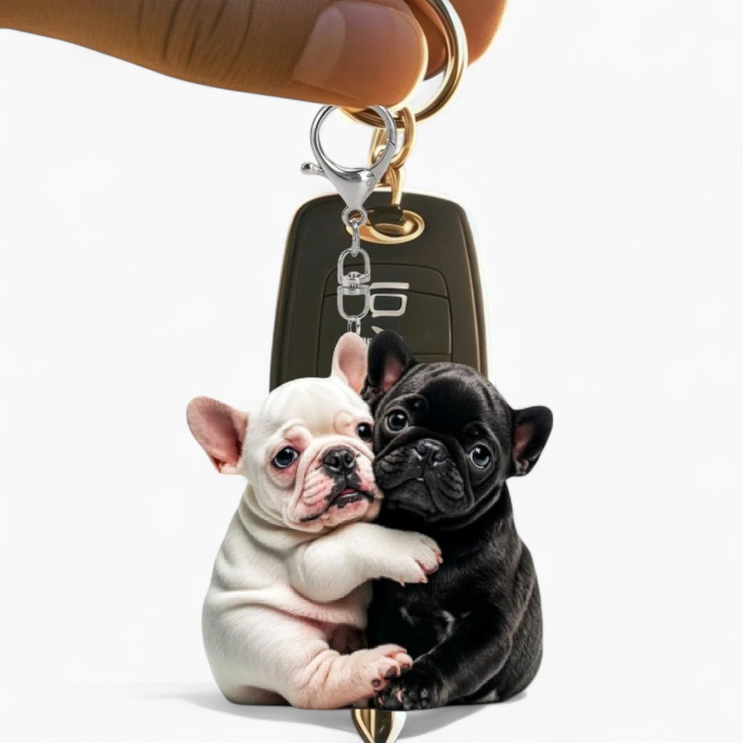 Cozy Hugging Frenchie Keychain – Cute 2d Acrylic Puppy Pendant for St...