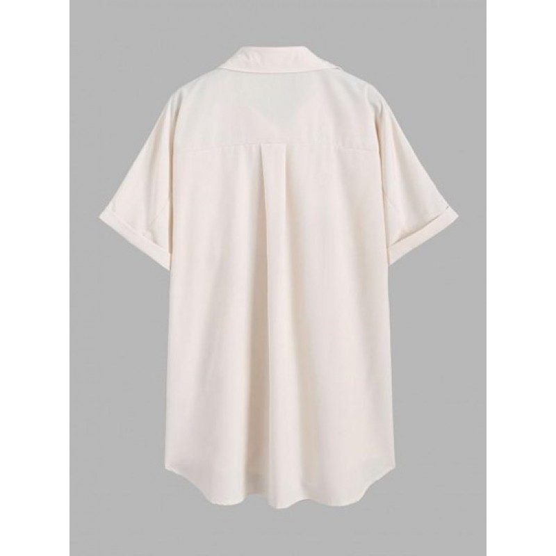 Cuffed Sleeve Front Pocket Button Down Shirt MV3598