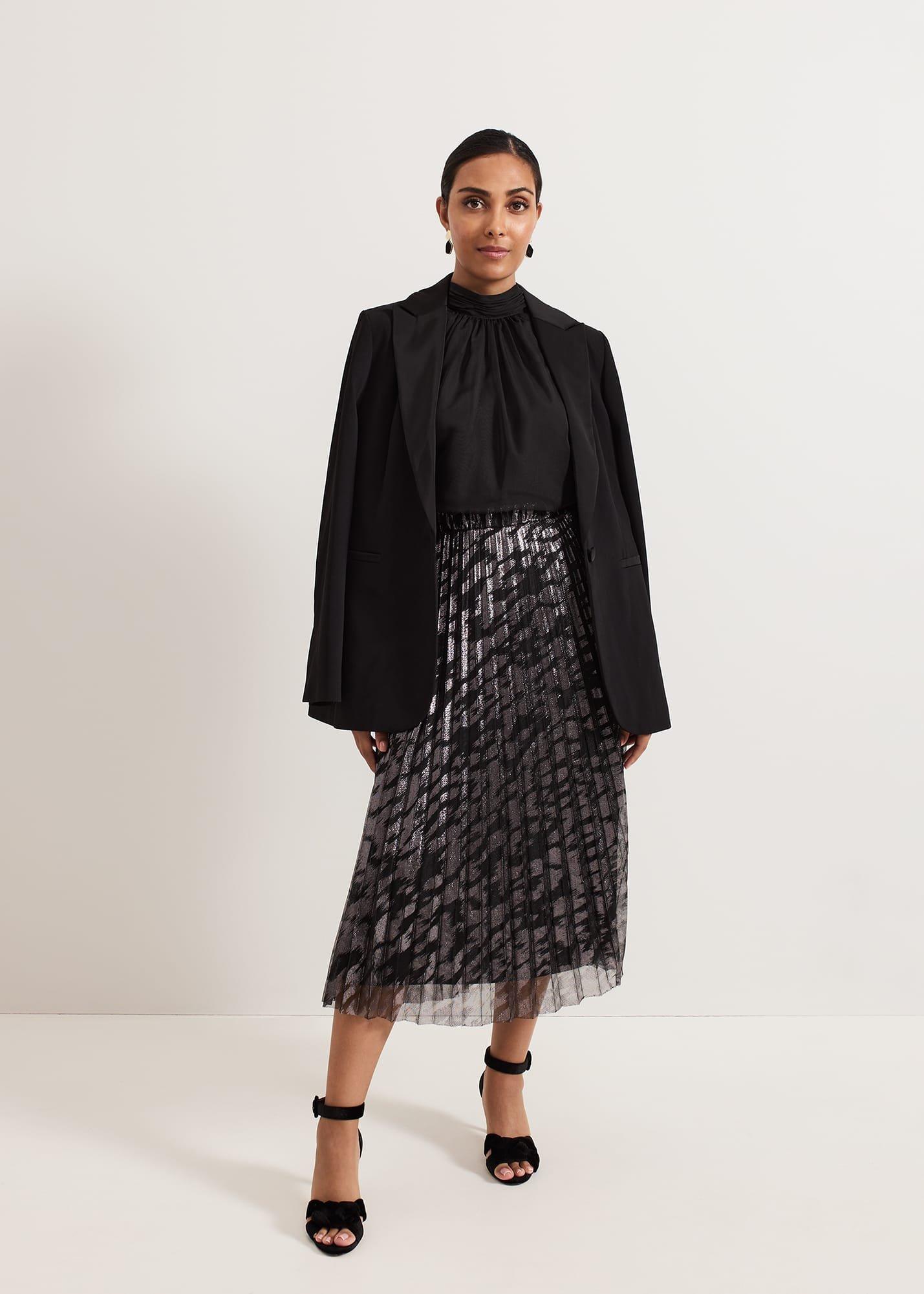 Petite Zoe Metallic Pleated Skirt