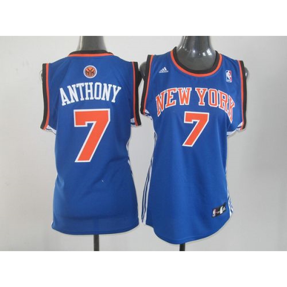 Knicks #7 Carmelo Anthony Blue Women's Road Stitched NBA Jersey
