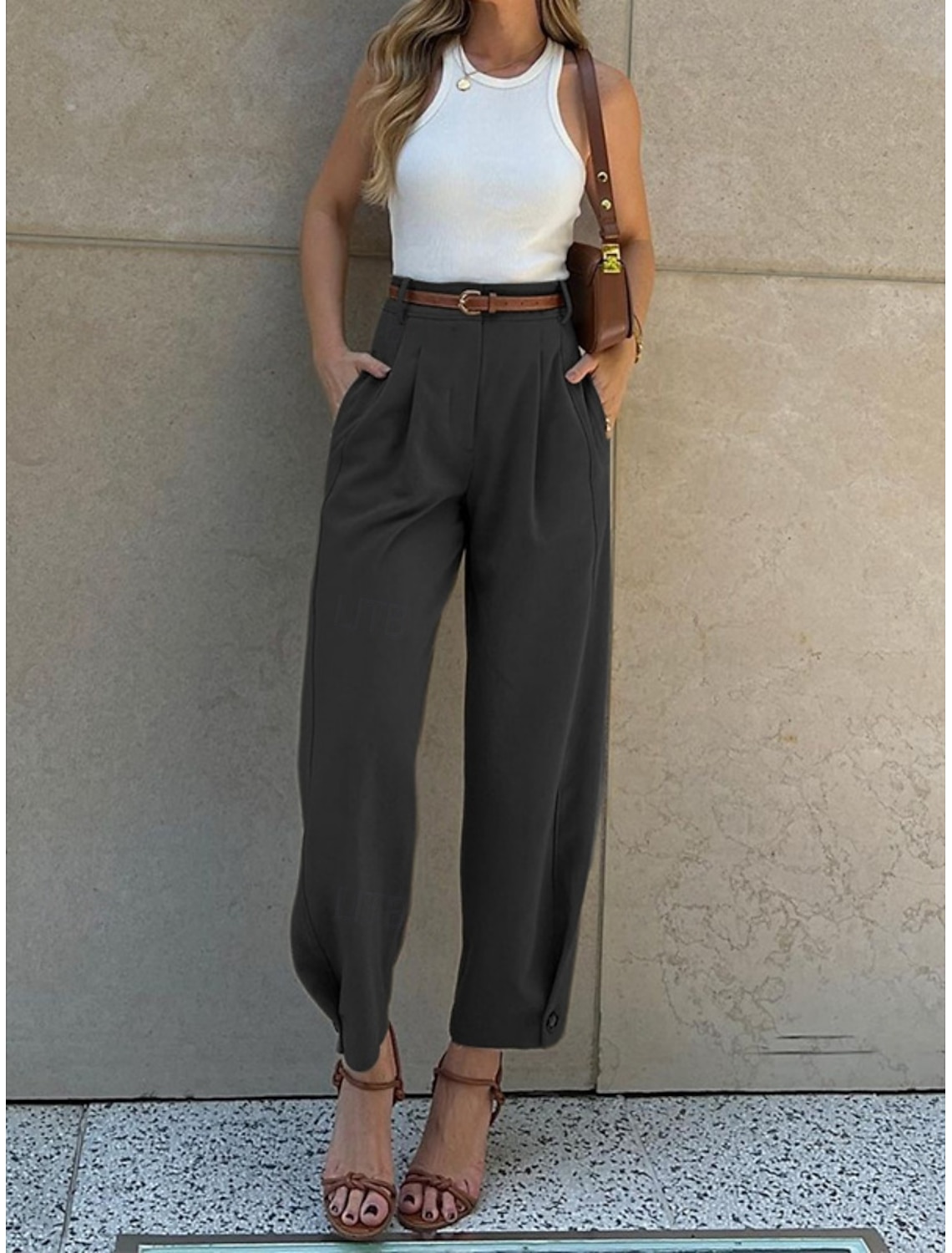Women's Dress Pants Casual Pants Straight-Leg Trousers Fashion Streetwear Casual Full Length High Waist Plain Pocket Comfy Soft Comfortable Inelastic Outdoor Vacation Street Army Green Black Coffee