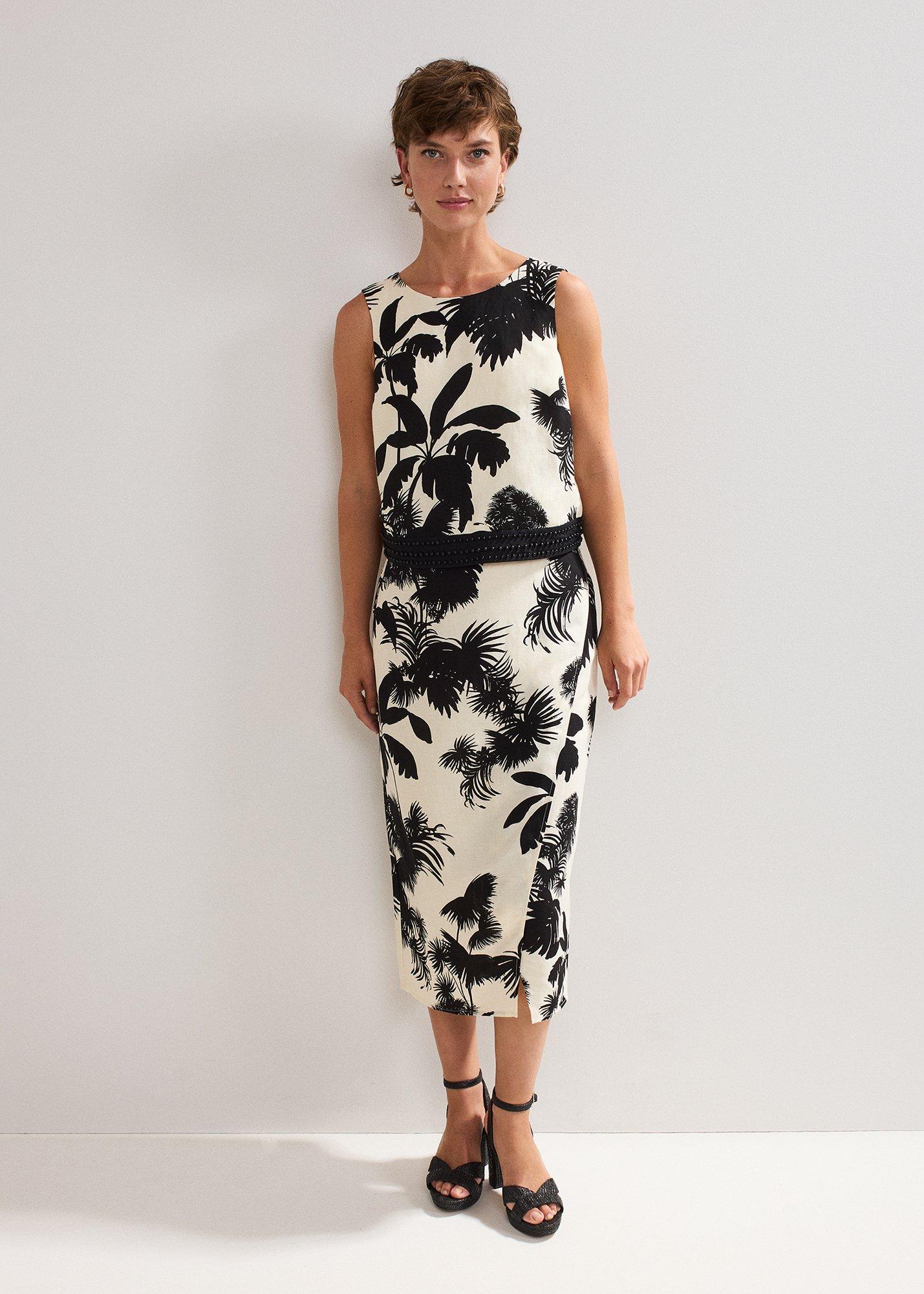 Vittoria Linen Blend Leaf Print Skirt