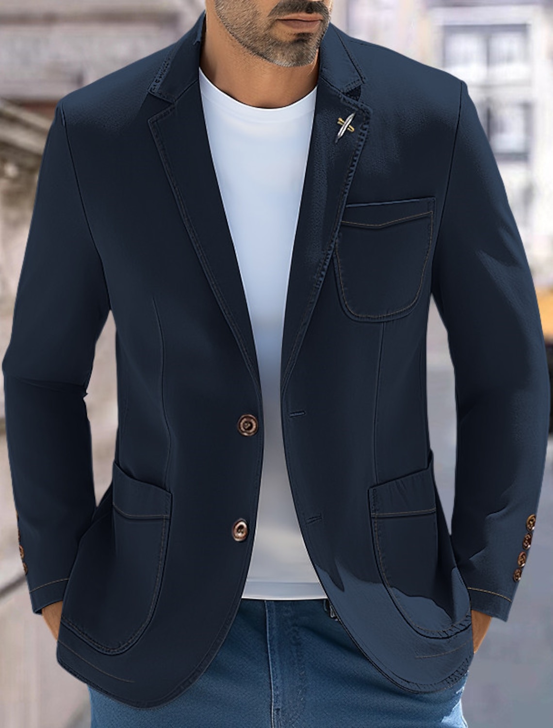 Men's Graduation Blazer Denim Jacket Business Formal Evening Wedding