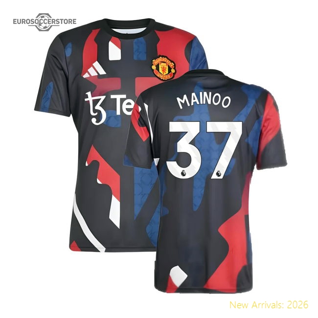 2024-2025 Man Utd Pre-Match Jersey (Black) (Mainoo 37) Fan Edition