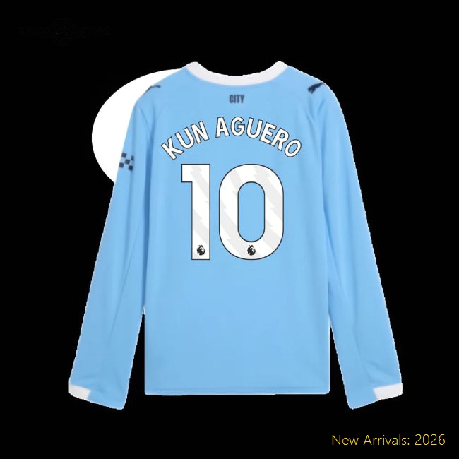 Manchester City 2024-25 Home Fan Version For Kids Aguero Game Day Jersey