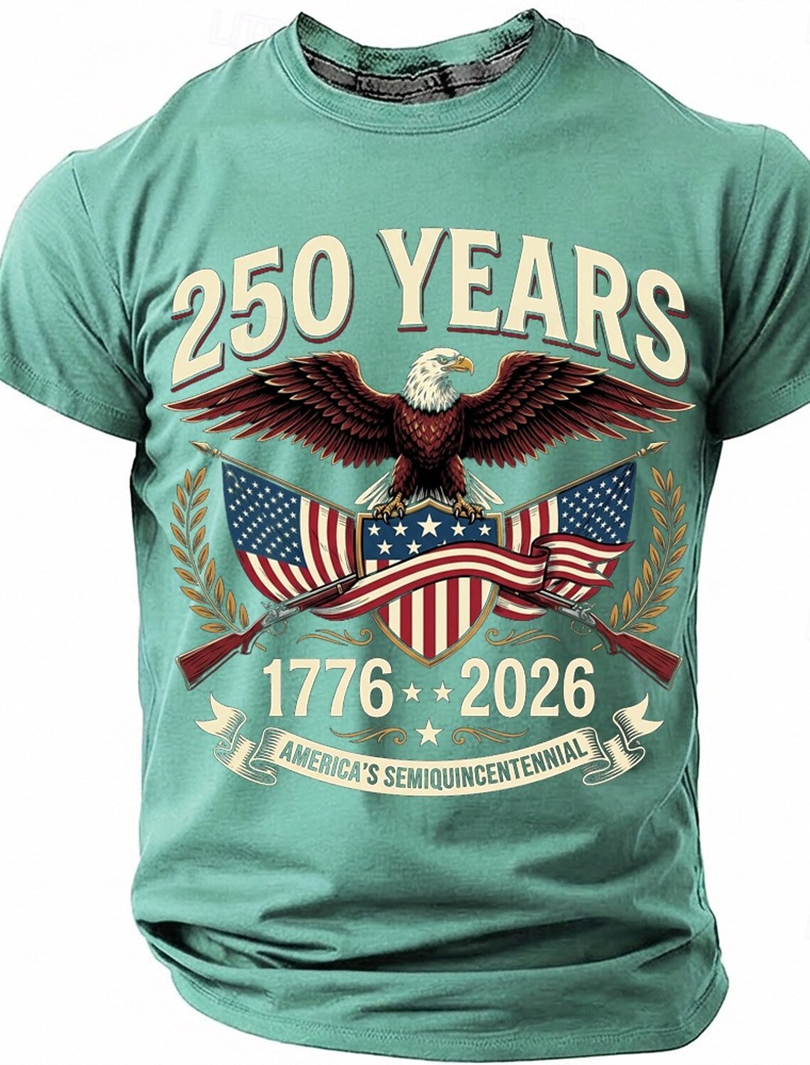 250 Years America's Semiquincentennial 1776 2026 Men's Patriotic Bald Eagle Crossed Rifles Vintage USA Pride T Shirt Graphic Crew Neck Short Sleeve Fourth of July Celebration Gift Designer Clothing Ap