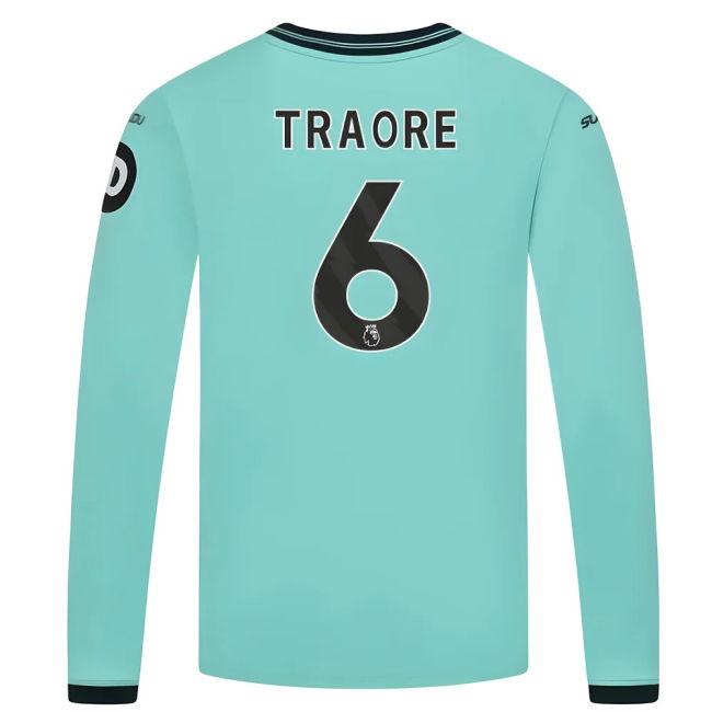 Authentic Wolves Wolves Long Sleeve Away Shirt Kids Traore #6 Dura...