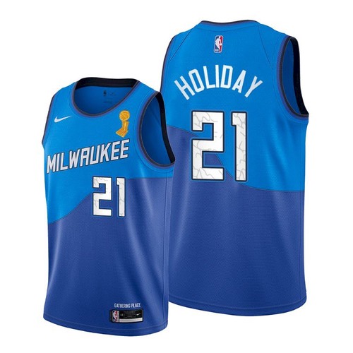 Bucks Jrue Holiday #21 Professional 2021 Finals NBA City Jersey Blue