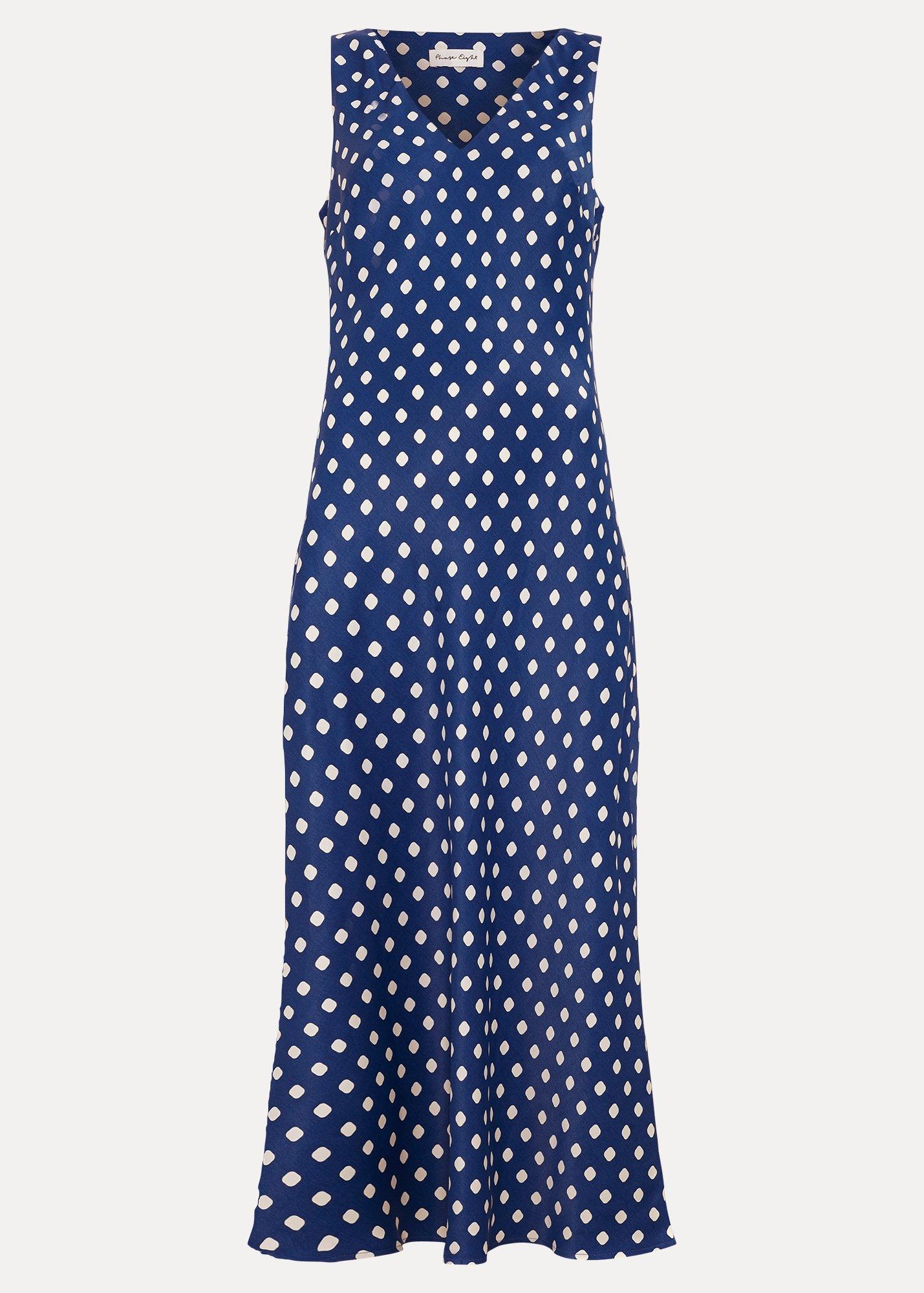 Tina Navy Spot Slip Dress