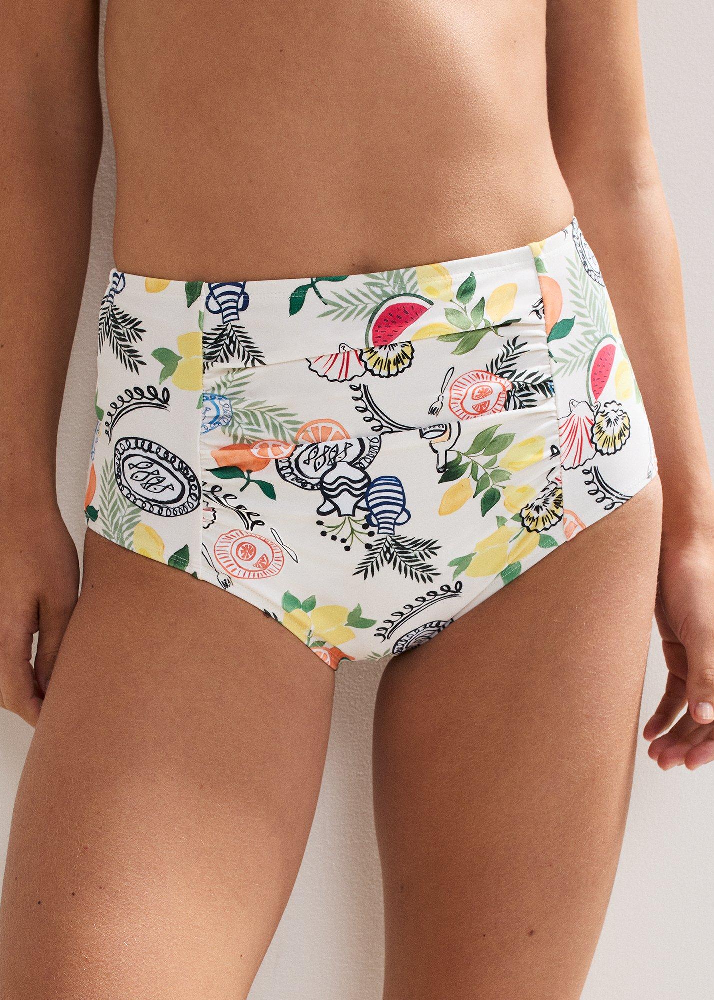 Sicilian Postcard Print Bikini Bottom