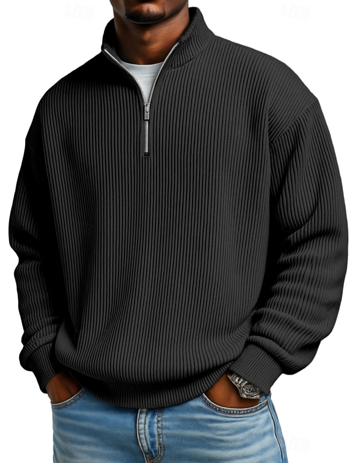 Men's Corduroy Shirt Textured Casual Vacation Quarter Zip Long Sleeve