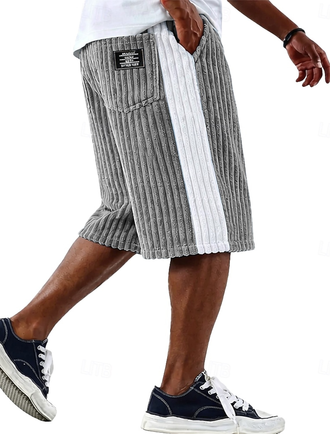 Men's Shorts Casual Shorts Corduroy Shorts Pocket Elastic Waist Simple Plain Comfort Breathable Knee Length Casual Outdoor Vacation Vacation Fashion Black White Micro-elastic