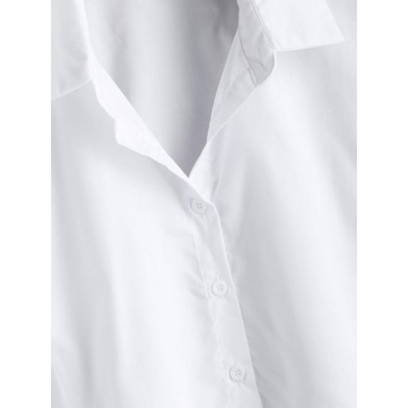 Solid Color Button Cropped Blouse TL5626