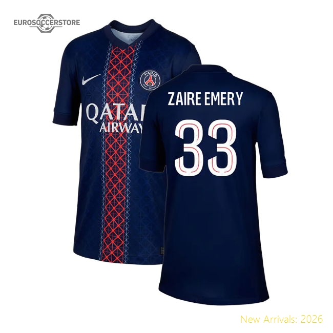 2025-2026 PSG Paris Saint Germain Home Shirt (Kids) (Zaire Emery 33)