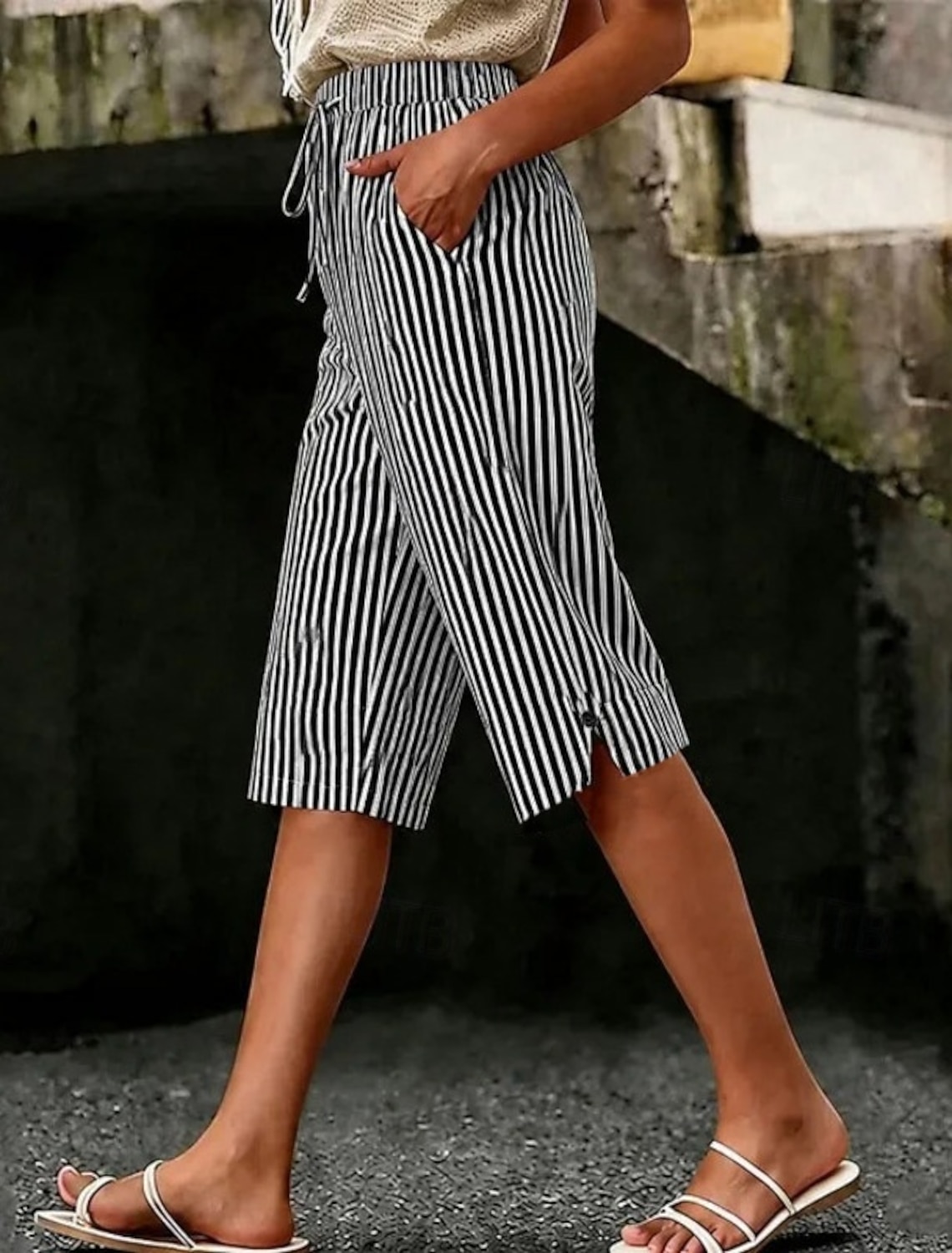 Women's Capri Pants Vacation Basic Calf-Length High Waist Comfortable Inelastic Daily Wear Black White Dark navy Light Blue Summer Spring Regular Fit