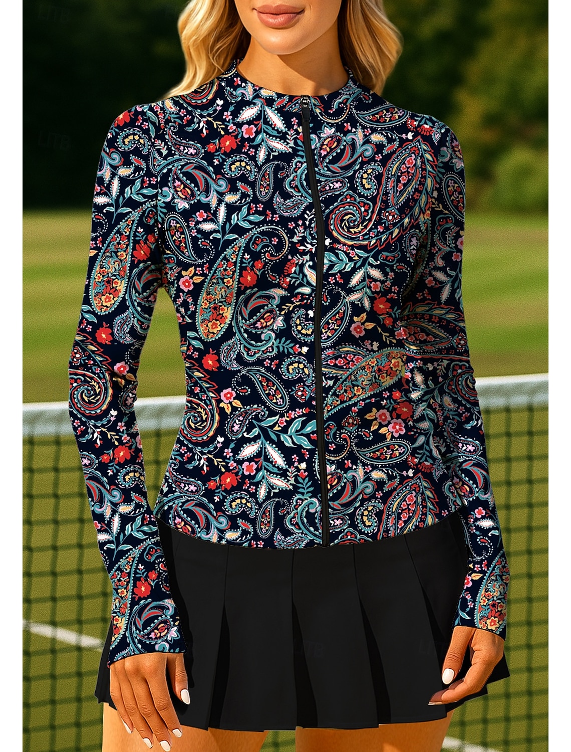 Women's Unisex Paisley Tops Sport Shirt Tennis Shirt Tennis Top Long Sleeve Zipper Floral UPF50+ UV Resistant High Elasticity Moisture Wicking Breathable Volleyball Tennis Golf Round Stand Collar Tee