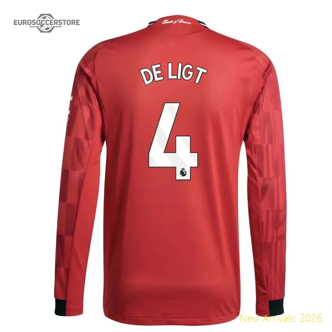 2025-2026 Man Utd Authentic Long Sleeve Home Shirt (De Ligt 4)