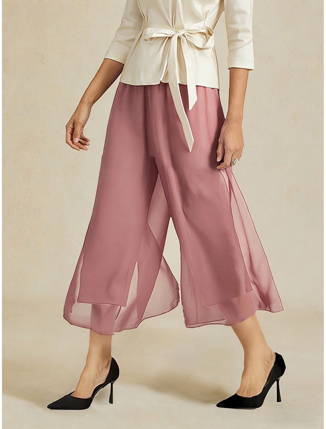 Women's Wide Leg Straight Elegant Ankle-Length Mid Waist Elastic Waistband Stretchy Casual Daily Wedding White Summer Spring Fall