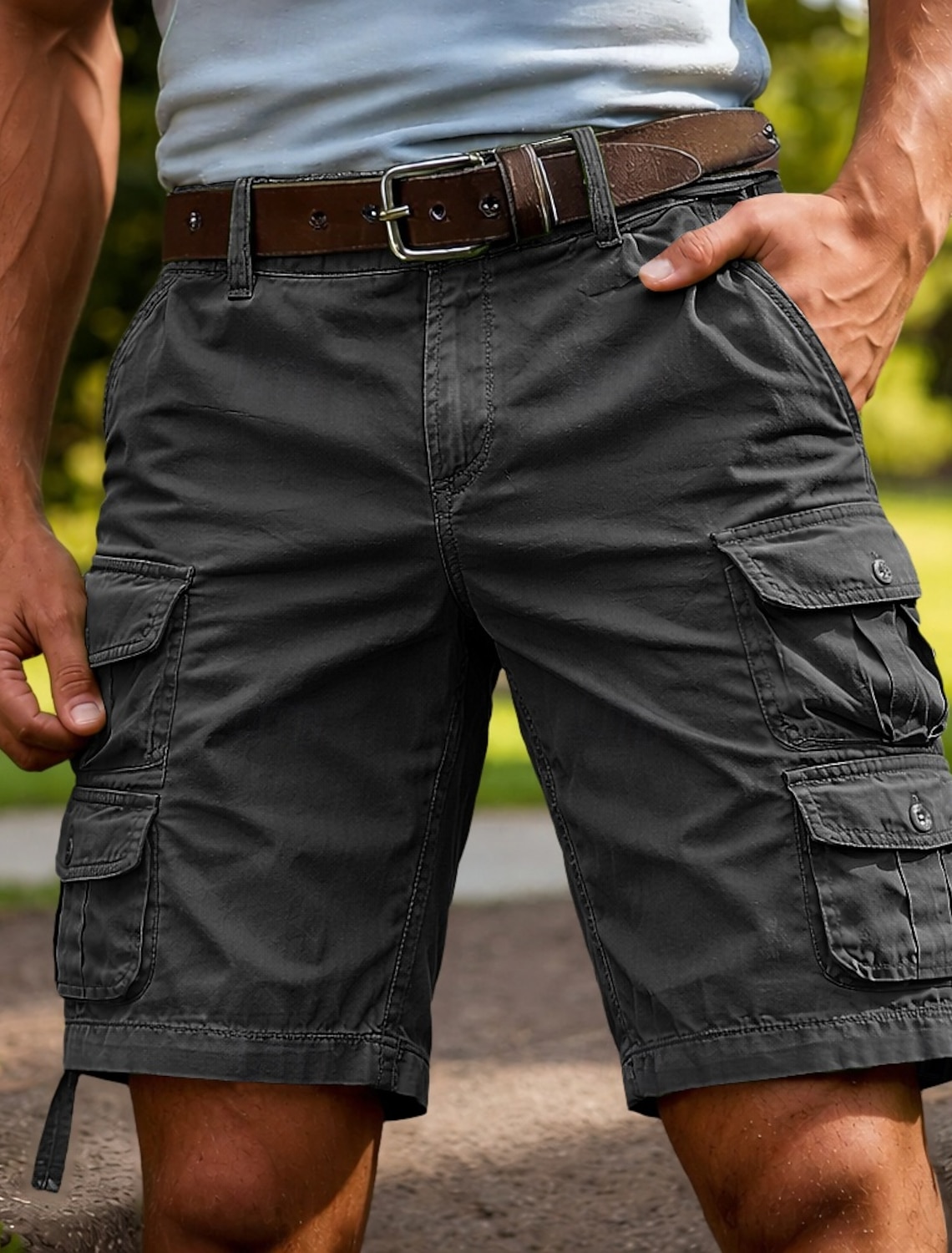 Men's Tactical Cargo Shorts Casual Pocket Elastic Waist Plain Knee #1
