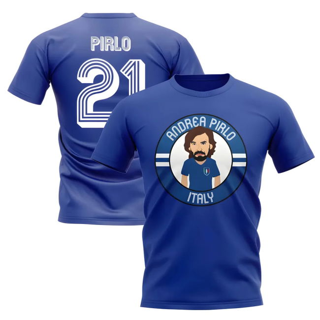Andrea Pirlo Italy Illustration T-Shirt (Blue) Premium Euro