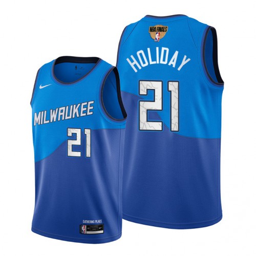Top-Grade MIL #21 Jrue Holiday 2021 Finals NBA City Jersey Blue -