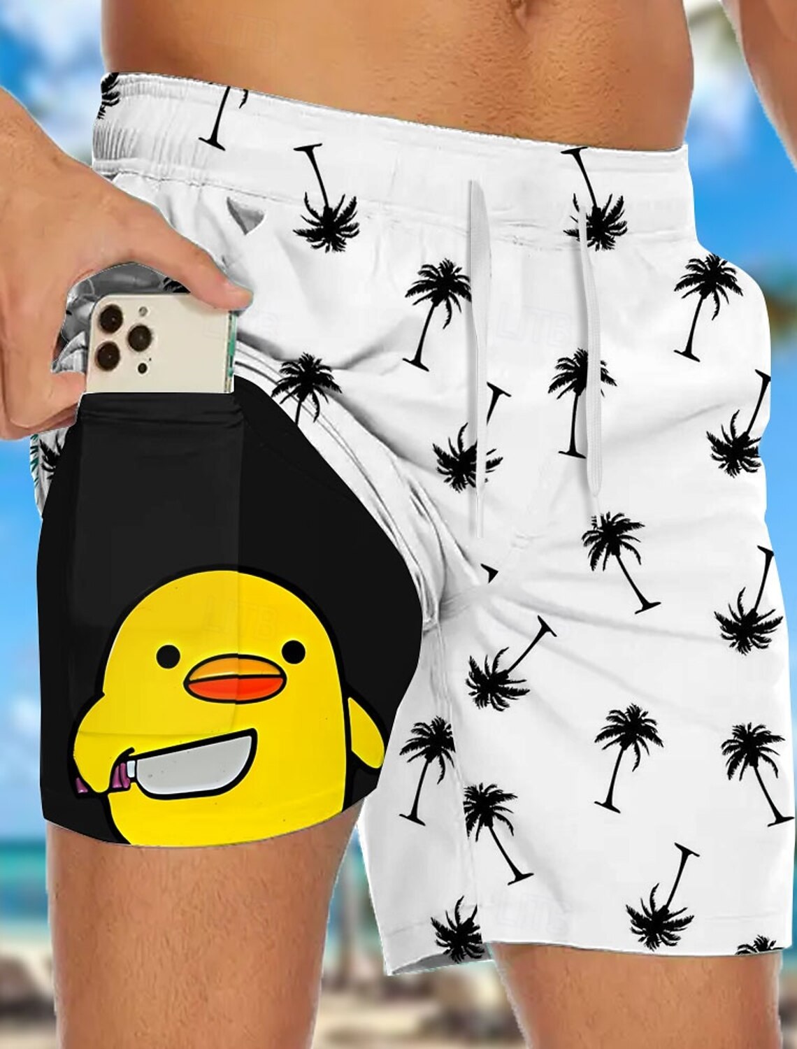 Men's Flamingo Bird Lined Shorts Swim Board Mid Waist Hawaiian