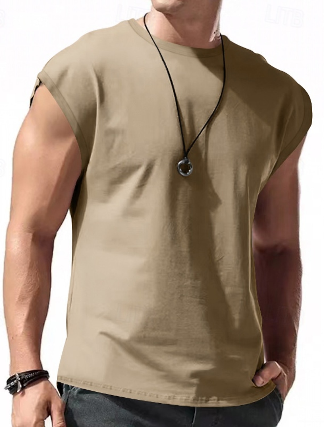 Men's Tank Top Vest Undershirt Sleeveless Shirt Crewneck Spring &