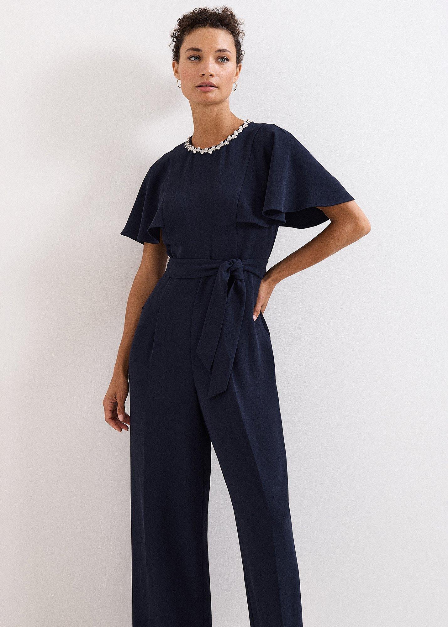 Orwen Navy Jewelled Neck Jumpsuit