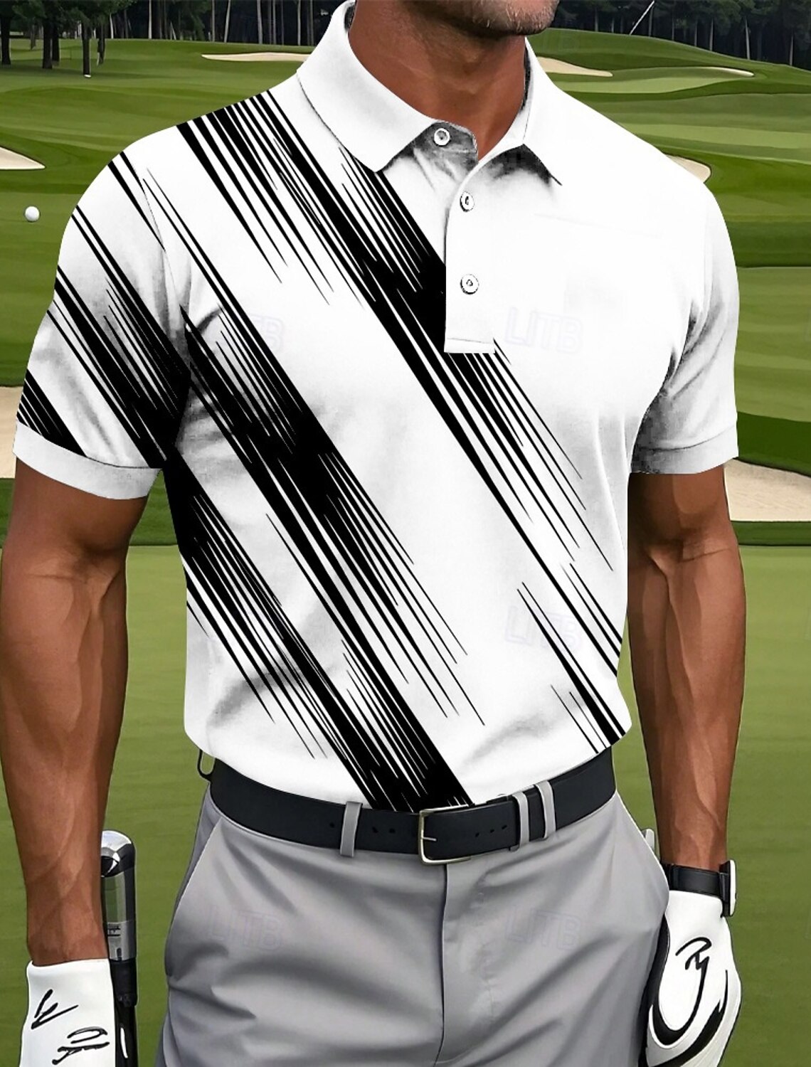 Men's Golf Line Polo Sports Shirts Short Sleeve Collared Casual