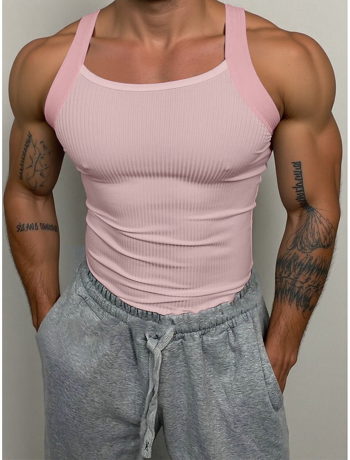 Men's Tank Top Vest Undershirt Muscle Shirt Sleeveless Square Summe #1