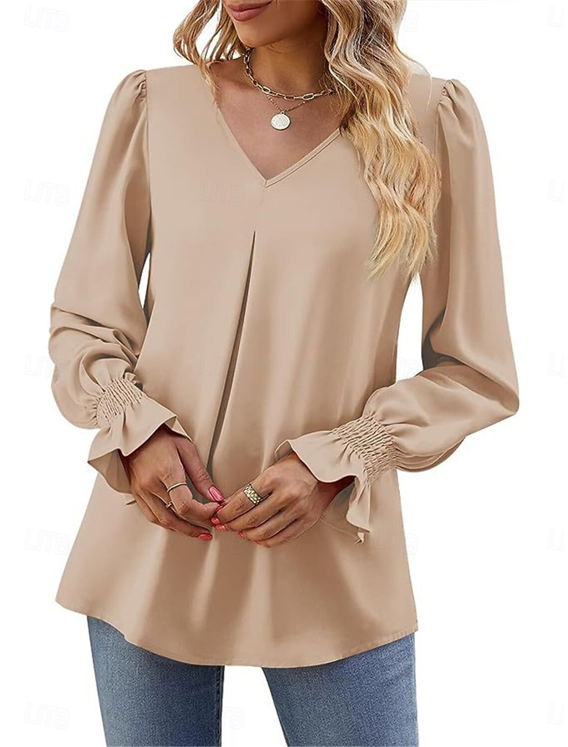 Women's Shirt Blouse Basic Casual Solid Color Regular Tops Long Sleeve V Neck Regular Fit Daily Fall Winter