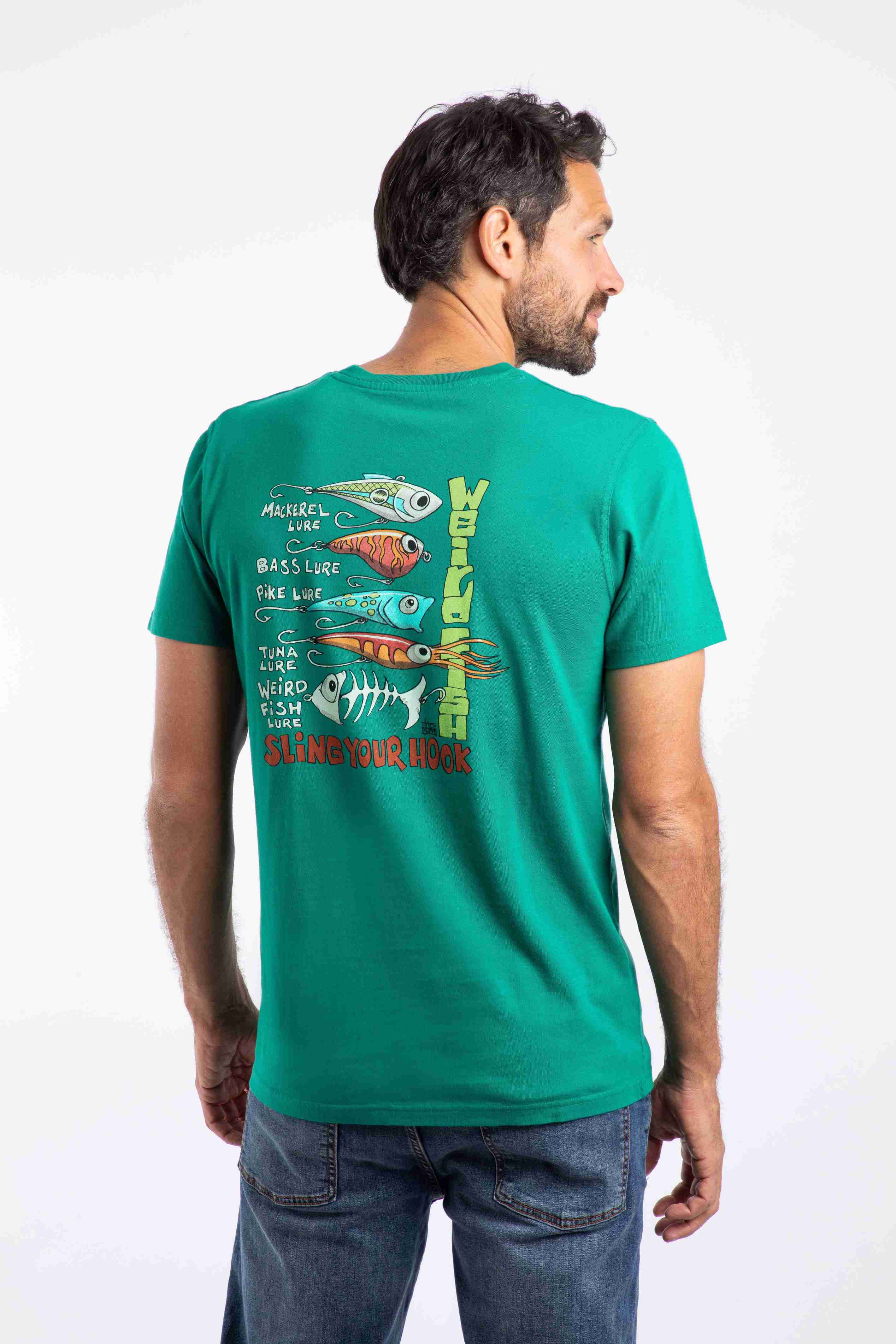 Sling Your Hook Back Print Artist T-Shirt Green Ivy