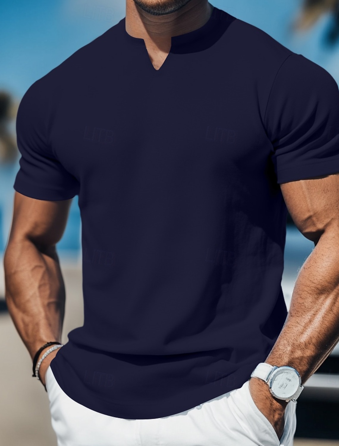 Men's T Shirt Short Sleeve V Neck Summer Plain Fashion Classic Comfortable V Neck Casual Sports Holiday Light Blue Black Navy Blue Top Tee for Men