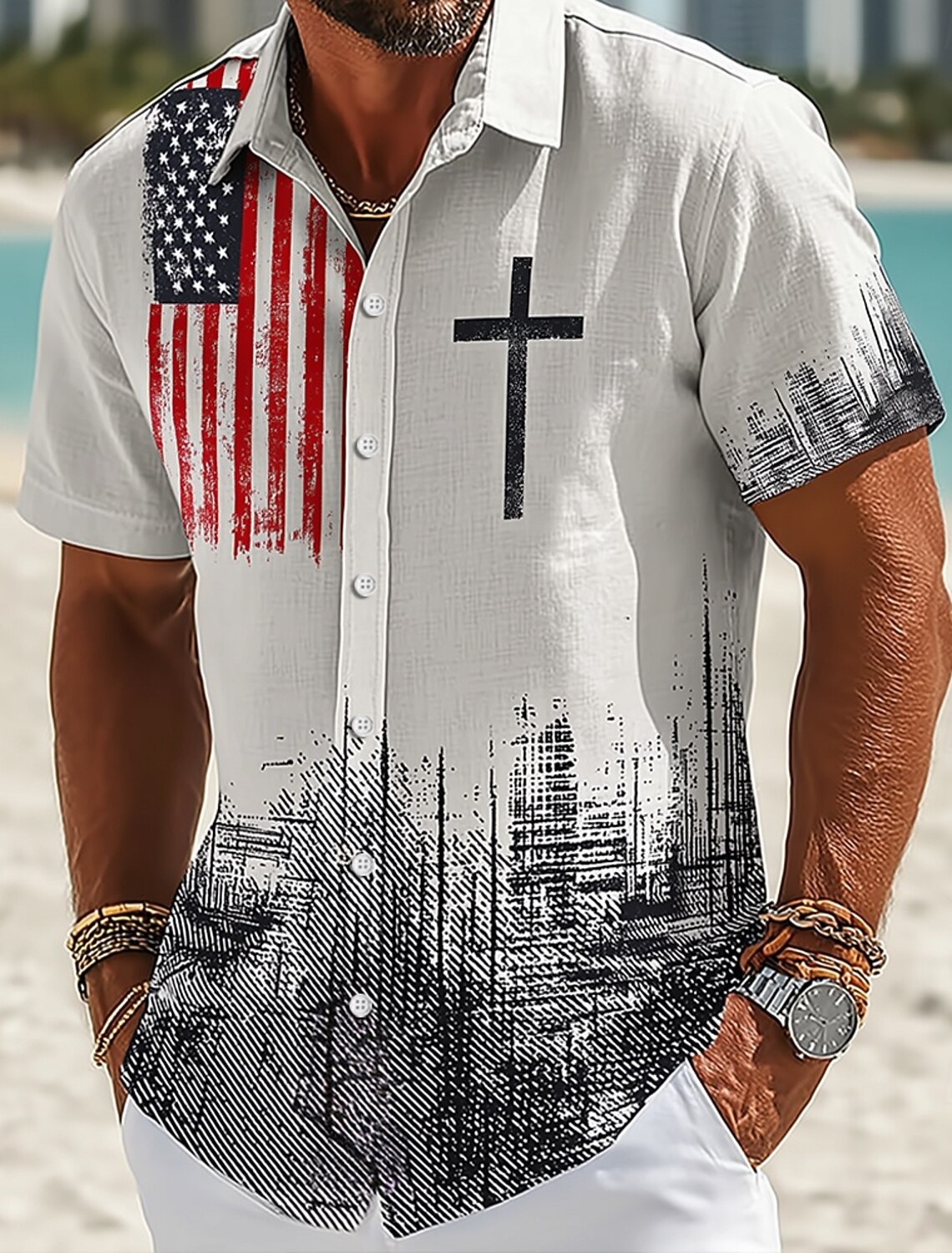 Men's 4th of July U.S. 250th Anniversary Jesus US Flag Shirt Button Up Shirt Short Sleeve Patriotic Outdoor Holiday Summer Spring Turndown 3D Print Collared Shirts Black 1 Black