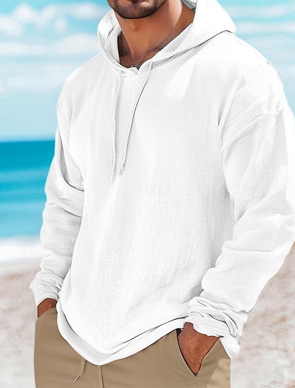 Men's Henley Shirt Tee Top Linen T-Shirt Long Sleeve Solid Color Plain