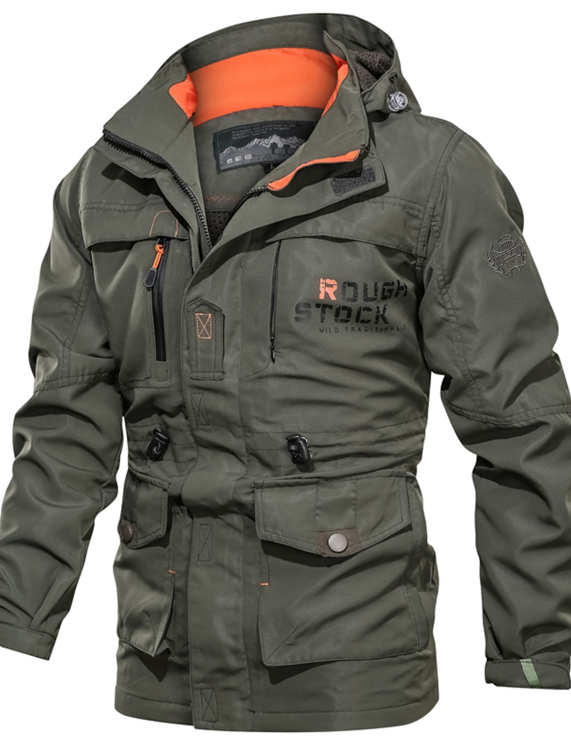 Men's Waterproof Rain Jacket Military Cargo Jacket Tactical Jacket Casual Hooded Cargo Sports Coat Windbreaker Outdoor Warm Windproof Winter Coat Jacket Top Hunting Fishing Army Green Softshell Jacket