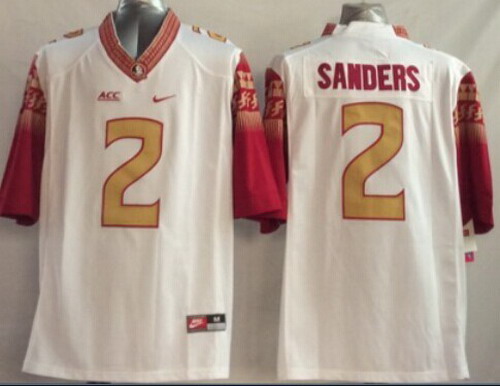 Men's None White 2014 high quality Deion Sanders #2 team authorized