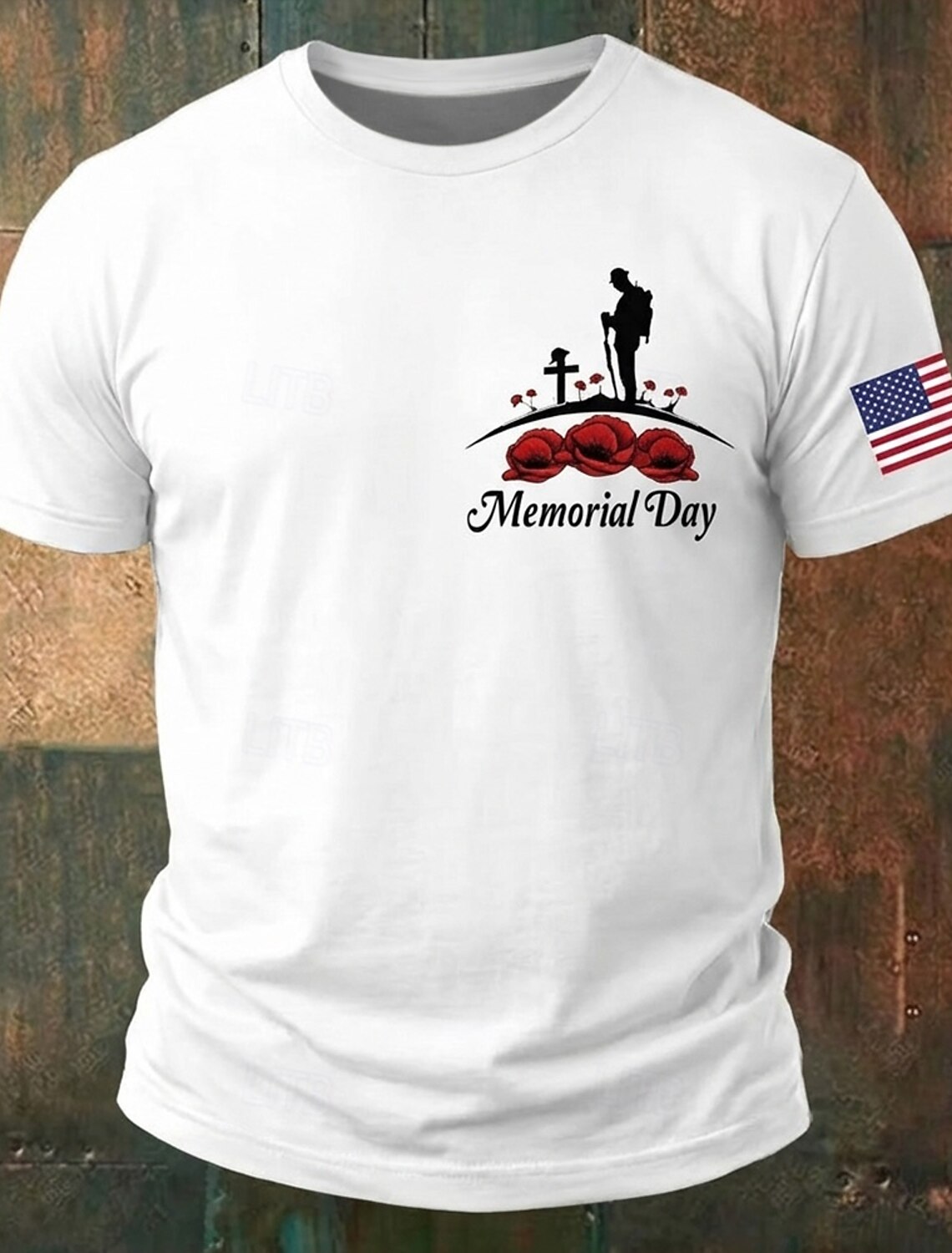 Memorial Day Men's Patriotic Soldier Silhouette Graphic T Shirt Minimalist Poppies Crew Neck Short Sleeve Veteran Tribute Honor Gift White Designer Clothing Apparel