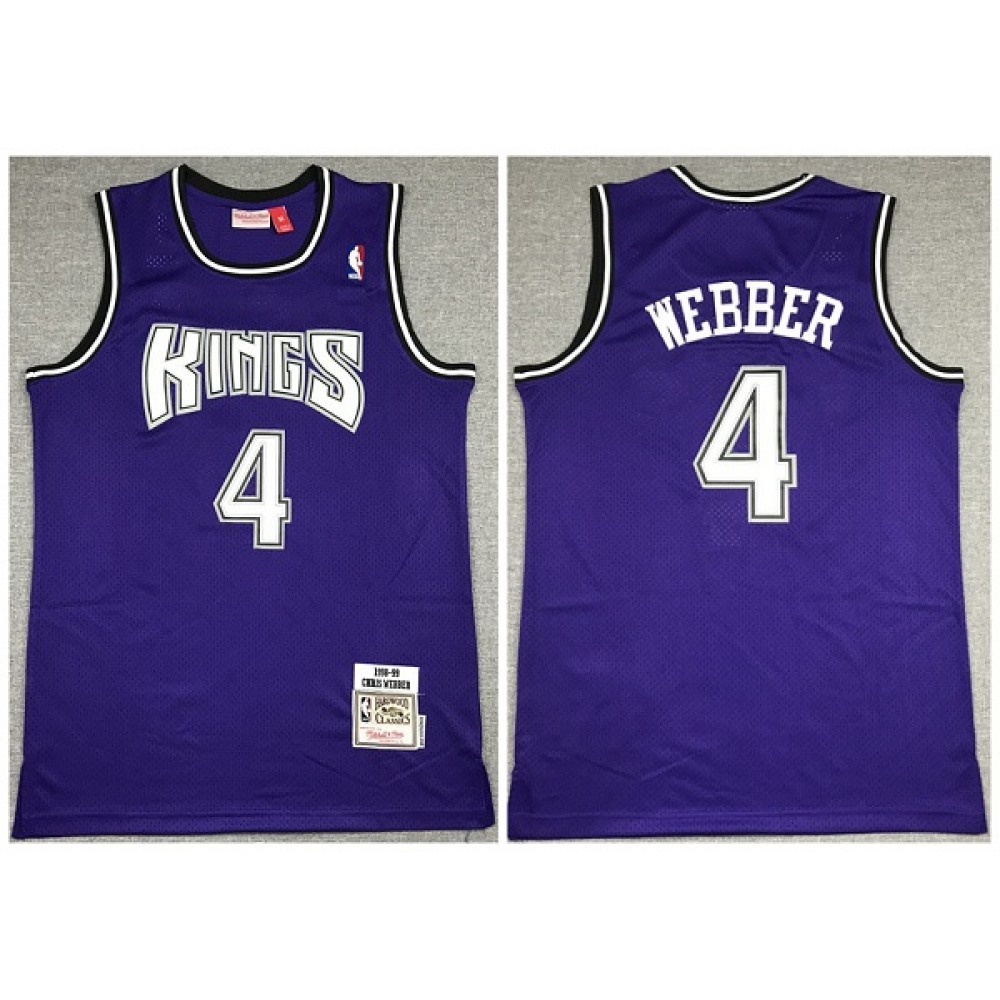 Men's Sacramento Kings #4 Chris Webber Purple Throwback Stitched Jersey