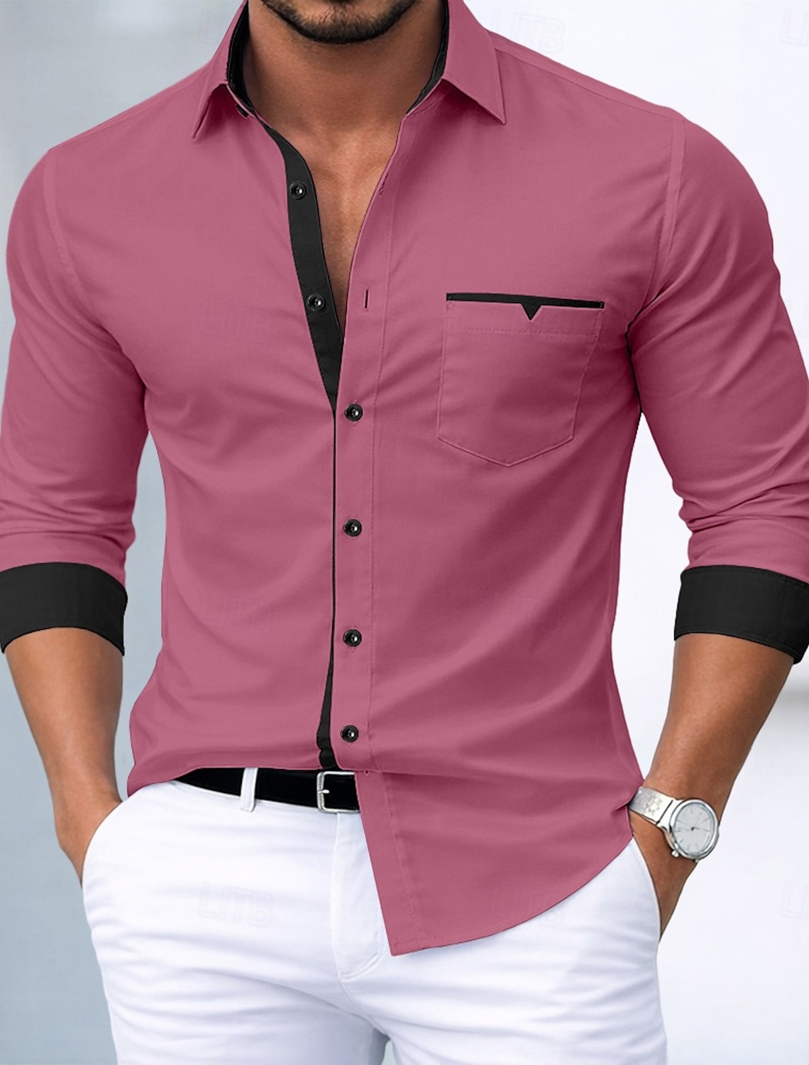 Men's Shirt Dress Shirt Button Down Shirt Non Iron Shirt Button Up Shirt Color Block Casual Daily Blue White Pink khaki Long Sleeve Turndown Spring Spring & Fall Clothing Apparel Patchwork