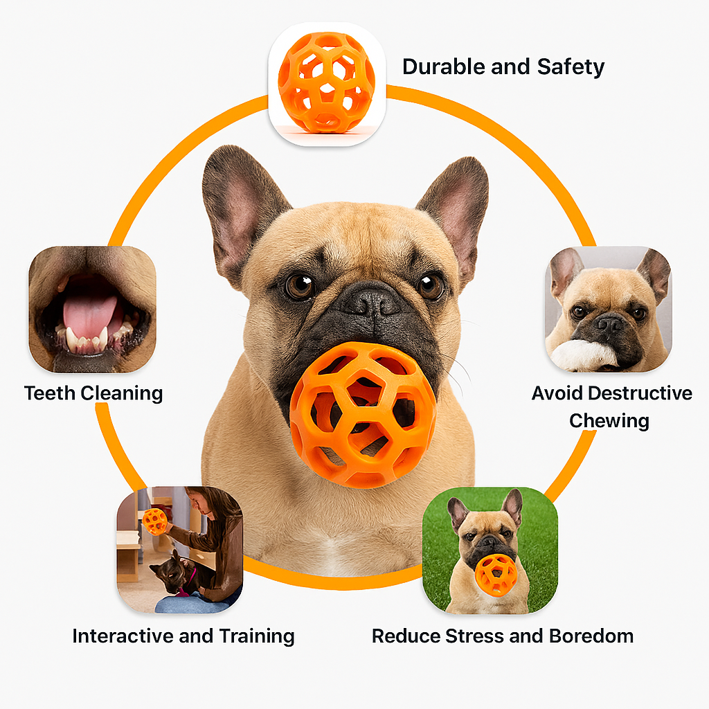 Warm Frenchie Ball Toy – Safe Rubber Geometric Bell Ball Toy Outdoor Use