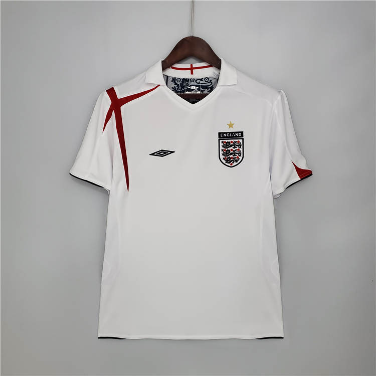 Moisture Wicking 2006 England Home White Retro Soccer Jersey Football