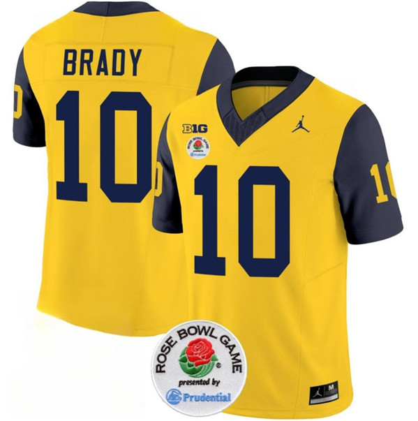 Men's UM Wolverines Yellow 2023 premium Tom Brady #10 performance