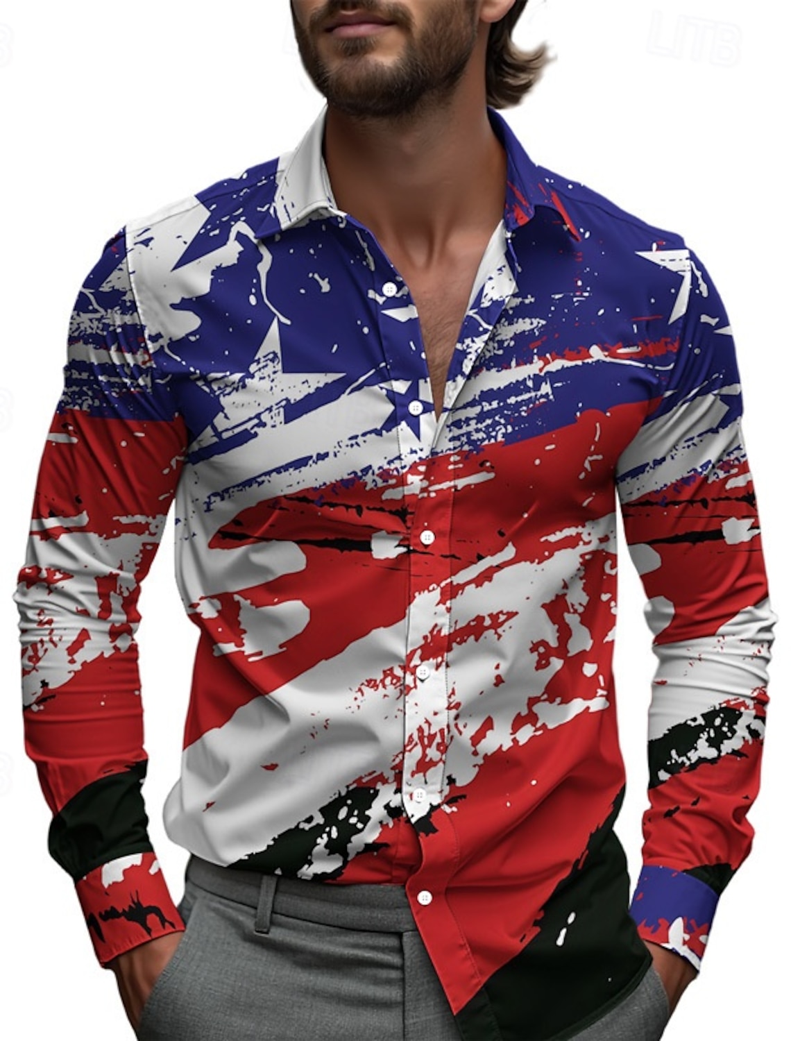 Men's Hellfire Flames American US Flag Eagle Shirt Button Up Shirt Long Sleeve Vintage Retro Outdoor Casual Holiday Spring Fall Turndown 3D Print Collared Shirts Khaki