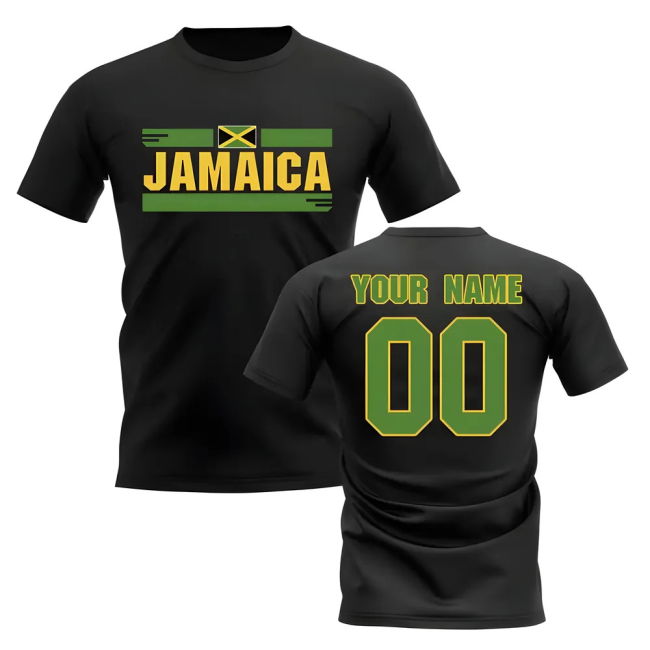 Aero-Dynamic Personalised Jamaica Fan Football T-Shirt (Black)