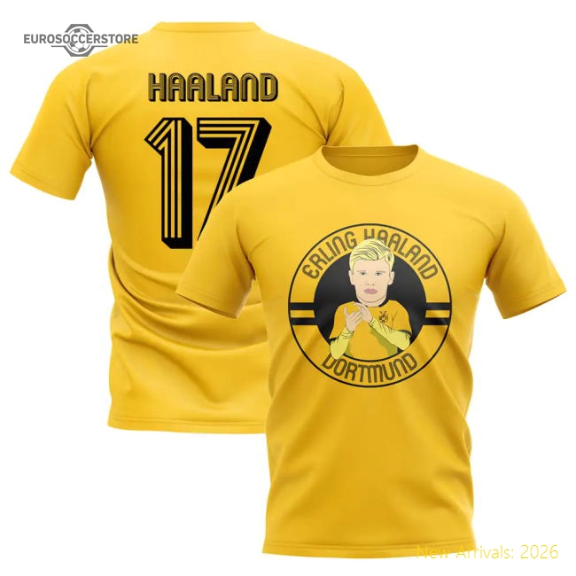 T-Shirt Dortmund Erling Haaland Illustration (Yellow) In Multiple Sizes