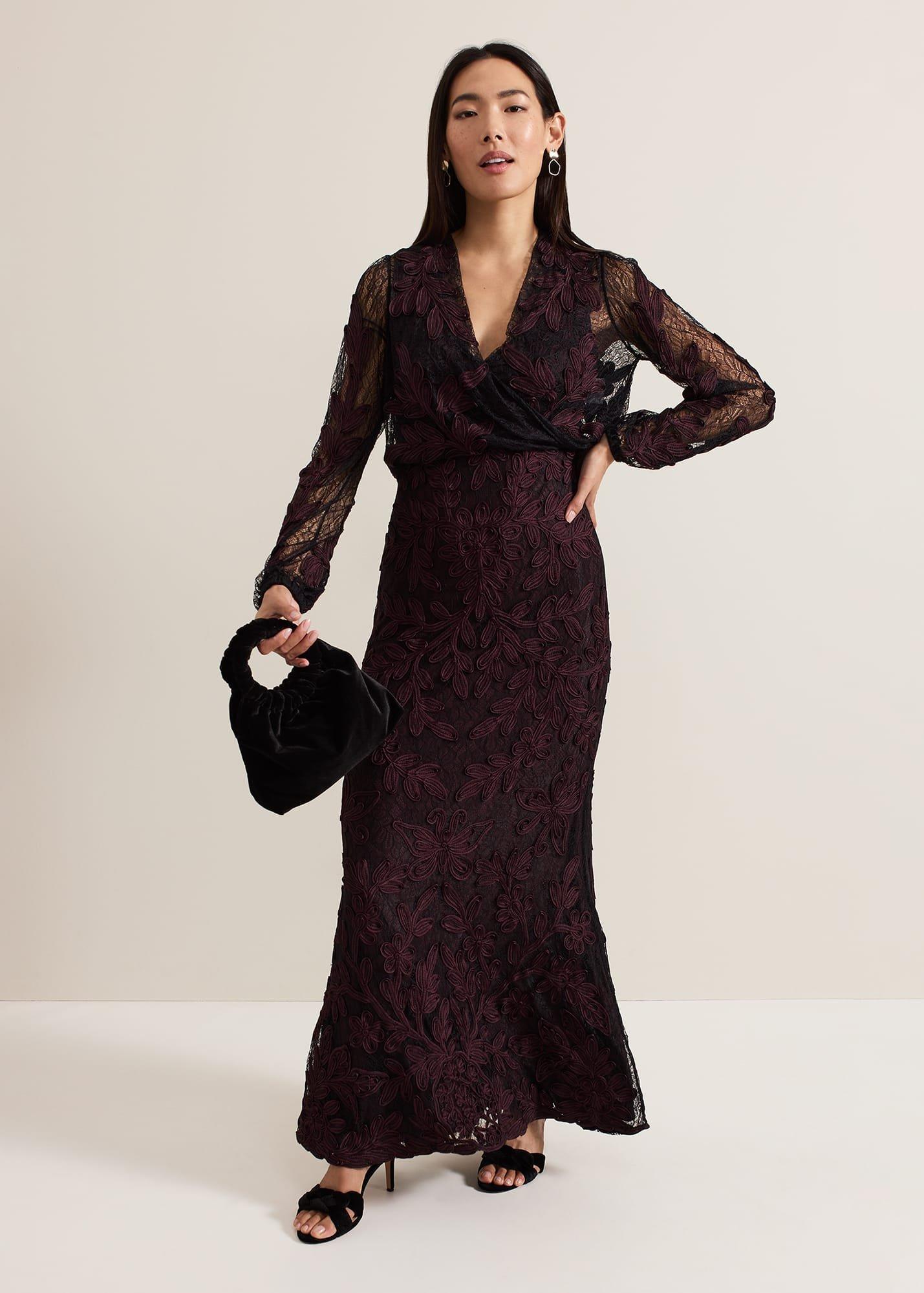 Montee Burgundy Tapework Maxi Dress
