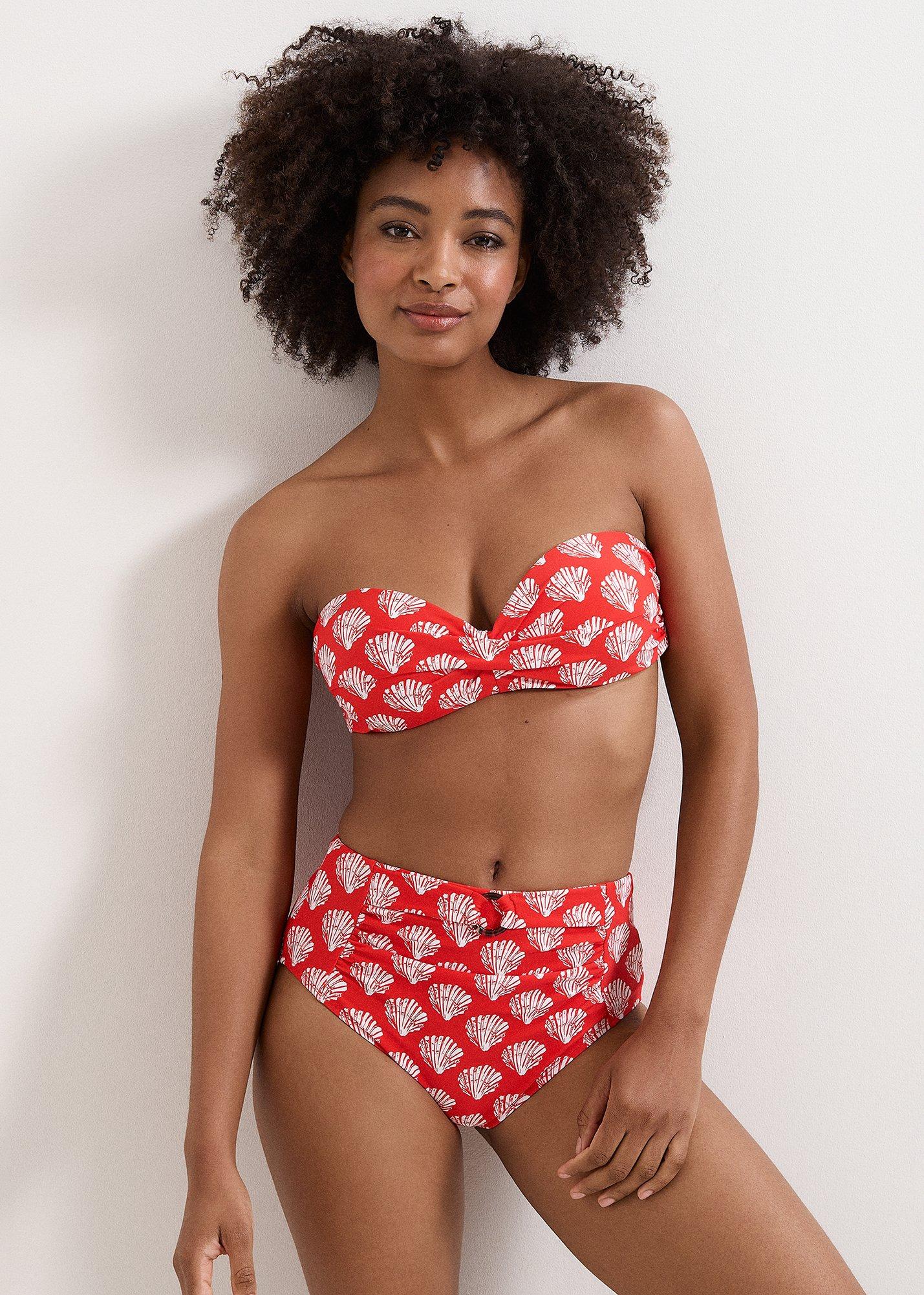 Red Shell Print Bikini Bottom